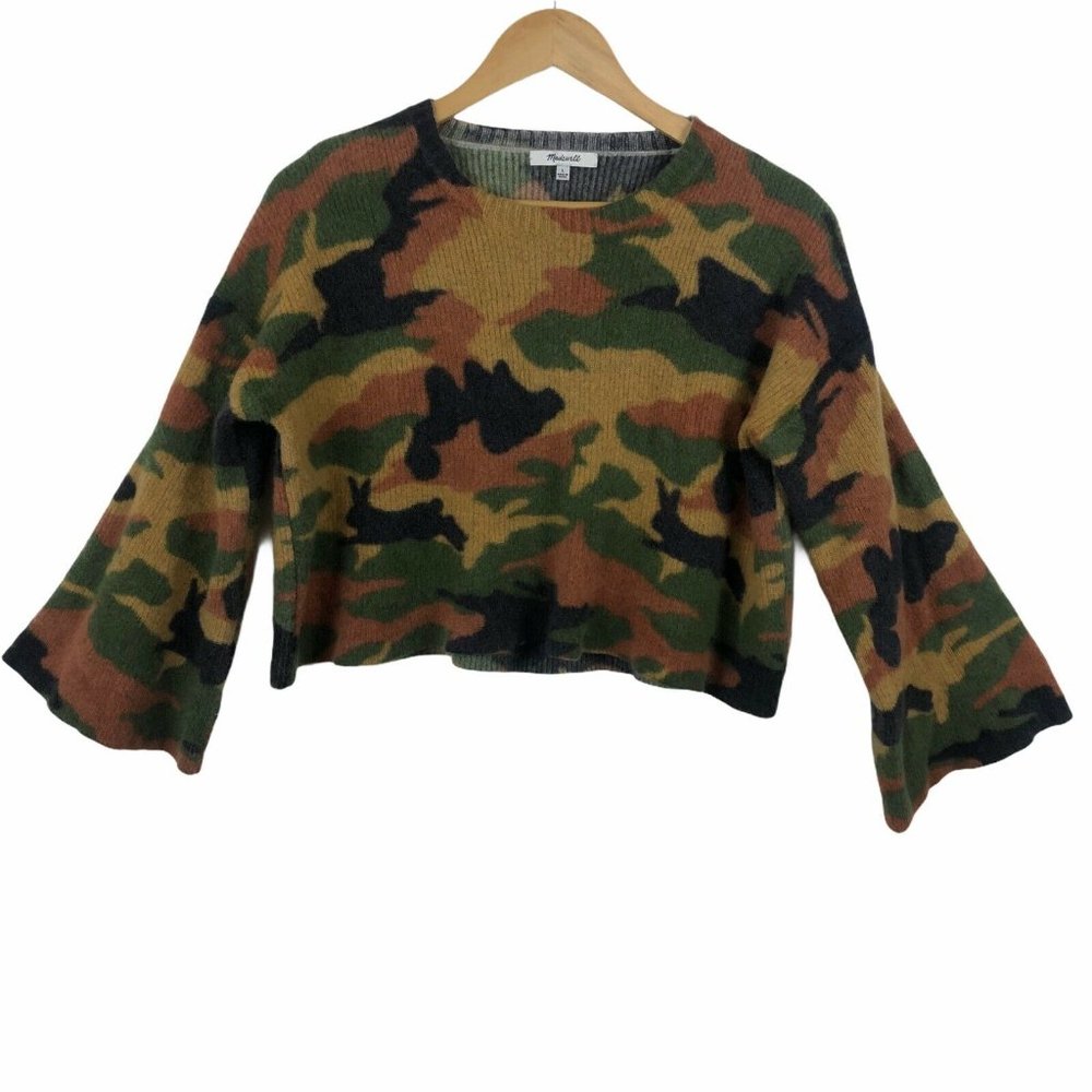 Madewell Wool Cottontail Camo Cropped Sweater
